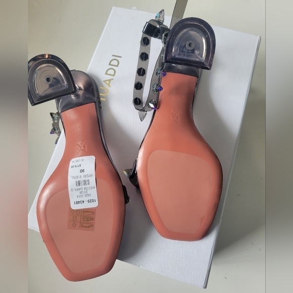 Amina Muaddi Julia Glass Crystal-Spike Clear Sandals Size 9B Dark Grey - Picture 7 of 13